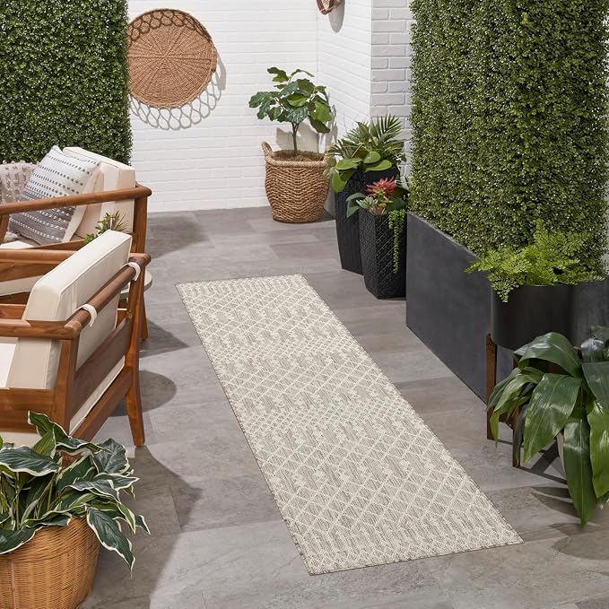 Nourison Home Positano Light Grey 2'2" x 12' Area Rug - Easy Clean, Non Shedding, Bed Room, Living Room, Dining Room, Kitchen (12' Runner)