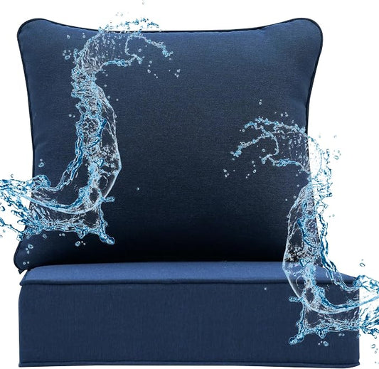 Deep Seat Patio Cushions Set 22 x 22 Inch,Olefin Fabric Outdoor Seat Cushion,Patio Furniture Cushions with Removable Cover,Rain-Proof and Fade Resistant Deep Seat Bottom & Back Cushion,1set