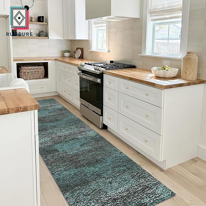 Washable Area Rug - 1/6 Thick - Stain & Water Resistant Non-Slip - Resistant Rug for Living Room, Bedroom, Nursery, Pet & Child Friendly, Vintage Charm Area Rugs (Green, 2'6'' x 8')