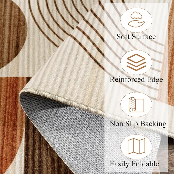 Soft Modern Geometric Abstract Large Machine Washable 4x6 Area Rug | Orange Rugs for Bedroom Living Room, Non-Shedding Faux Wool Indoor Throw Floor Carpet for Office Entryway Dining Room Decor