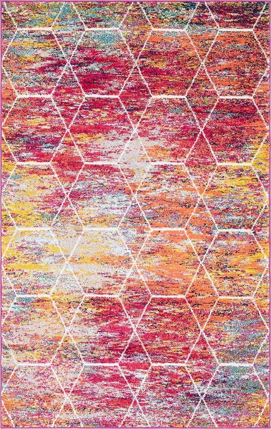 Unique Loom Trellis Frieze Collection Area Rug - Geometric (5' x 8', Multi/ Ivory)