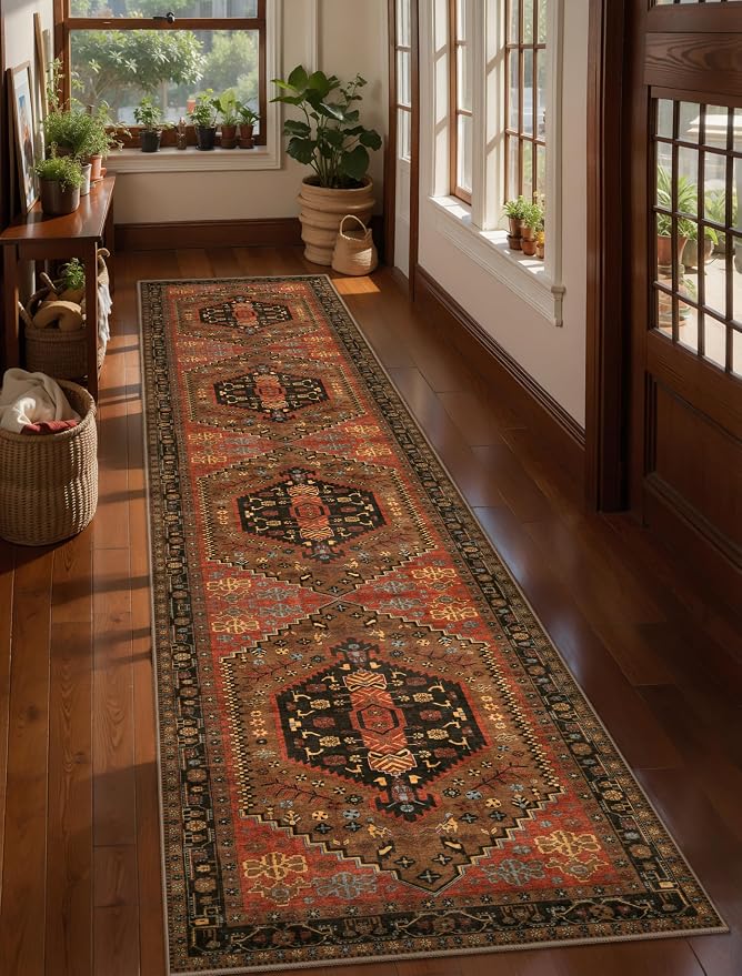 Ciicool 2x10ft Long Hallway Runner Rug,Thin Washable Carpet for Bedroom | Ultra Soft Vintage Oriental Entry Boho Area Rugs for Entrance Bedside Living Room Kitchen Laundry Room Bathroom Indoor Deco