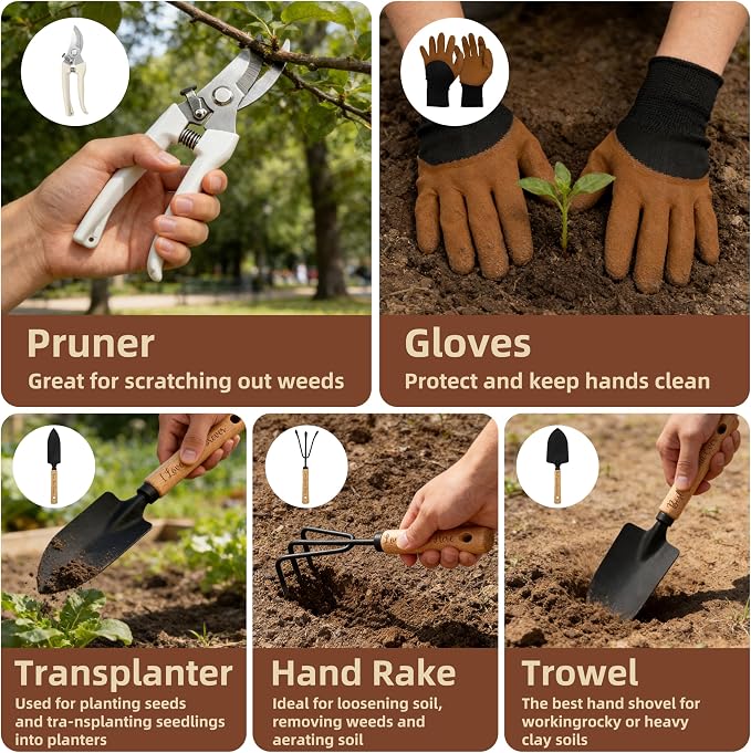 Grandma Gifts, Mothers Day Garden Kit Gifts for Grandma from Grandkids Gardening Tools and Durable Garden Tools Organizer Tote, Ideal Gardening Set for Women on Plant Lover Birthday Present Brown