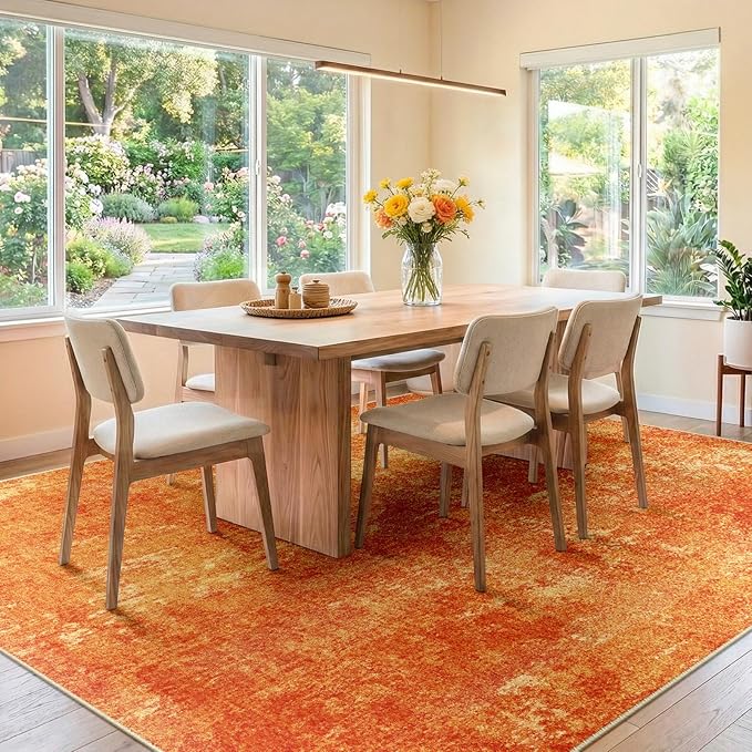 RELEANY Washable 5'x7' Abstract Area Rug for Living Room Orange | Carpet for Bedroom, Kitchen, Office, Hallway and Entryway, Printed Pattern, Non‑Slip, Soft, Stain‑Resistant, Easy to Clean