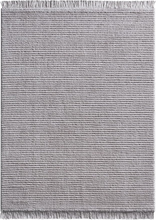 Well Woven Allie Grey Stripes Geometric Area Rug 5x7 (5'3" x 7'3") - Soft High-Low Texture for Living Room, Bedroom & Dining Spaces