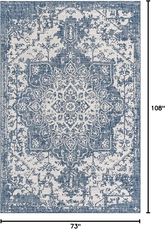 Unique Loom Outdoor Collection Area Rug - Dubai (6' 1' x 9' Rectangle, Blue/ Ivory)