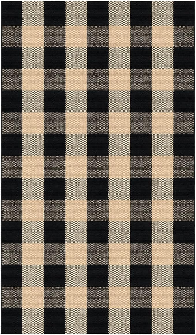 IOHOUZE Buffalo Plaid Checkered Rug 4x6 Ft Front Door Mats, Washable Area Rugs for Front Porch, Welcome Mats Indoor Outdoor, Entryway Rug for Entryway, Home Entrance, Tan Black