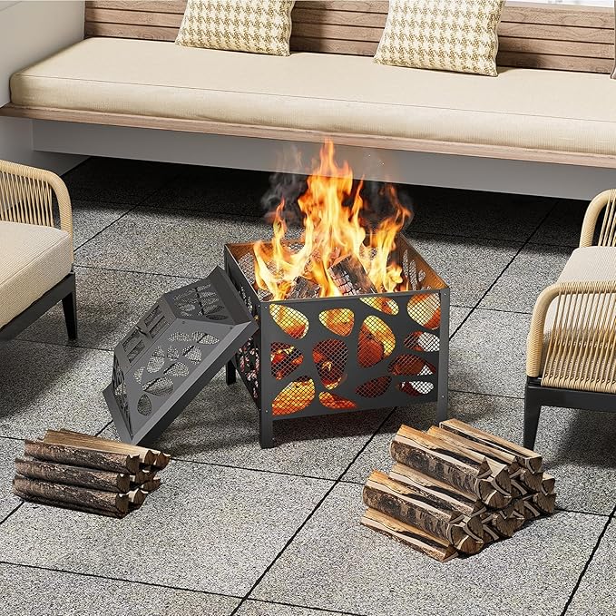 15.7 inch Small Fire Pit for Outside, Outdoor Wood Burning Fire Pit | Anti-Spark Mesh Guard, Small Bonfire Pit ,Firepit Bowl for Patio Camping Backyard Deck Picnic Porch