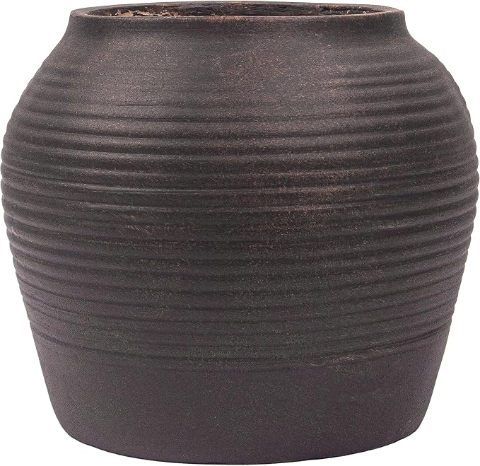 10" H x 12" Dia Vintage Black Fiberstone Planter Pot with Drainage Hole, Round Flower Pot for Indoor Outdoor Plants, Decorative Planter for Patio, Porch, Garden, Home Décor