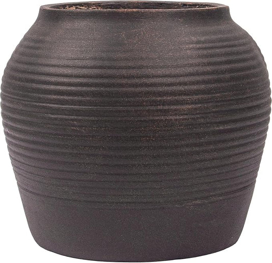 10" H x 12" Dia Vintage Black Fiberstone Planter Pot with Drainage Hole, Round Flower Pot for Indoor Outdoor Plants, Decorative Planter for Patio, Porch, Garden, Home Décor