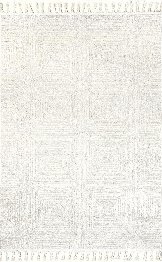 nuLOOM Kerry Cream Geometric Power Loomed Area Rug, 7' x 9' | Nuloom Kerry Geometric 7' x 9' Area Rug for Living Room Bedroom Dining Room, Cream