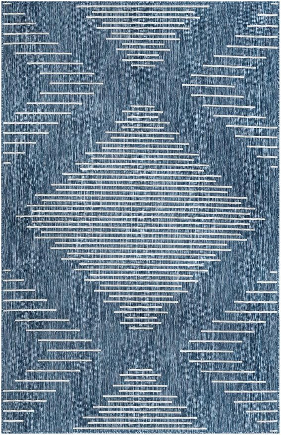 Unique Loom Outdoor Modern Collection Area Rug - Tambor (5' 3" x 8' Rectangle, Blue/ Ivory)
