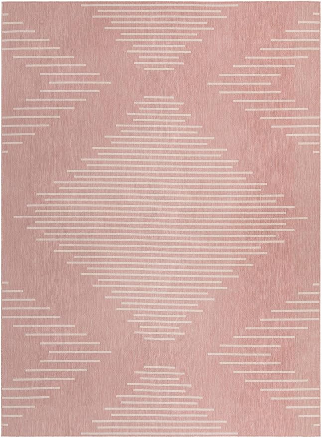 Unique Loom Outdoor Modern Collection Area Rug - Tambor (9' 10" x 13' 1" Rectangle, Pink/ Ivory)