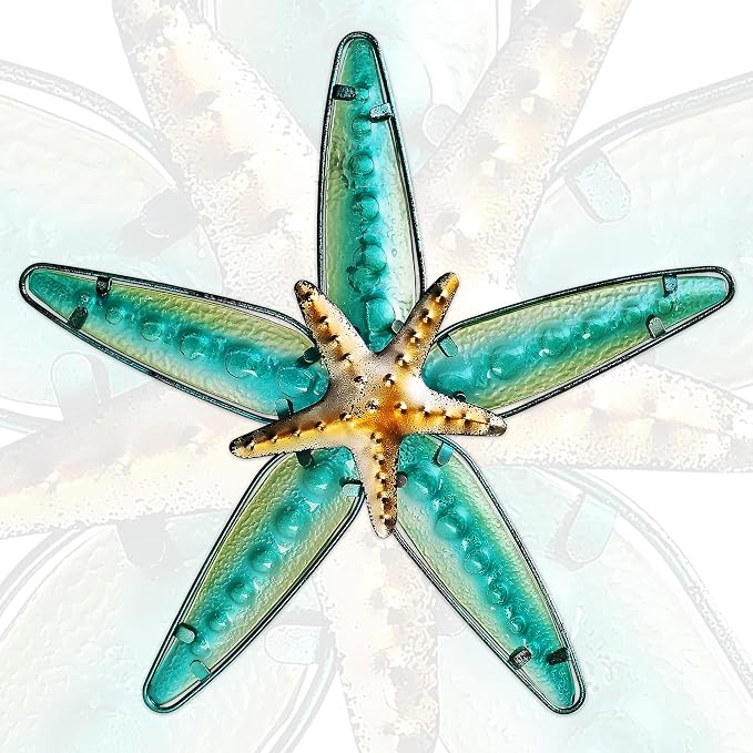 JOYBEE HOME&GARDEN Metal Starfish Wall Decor, Sea Life Coastal Decorations 13.25 inch Starfish Wall Art(Blue)