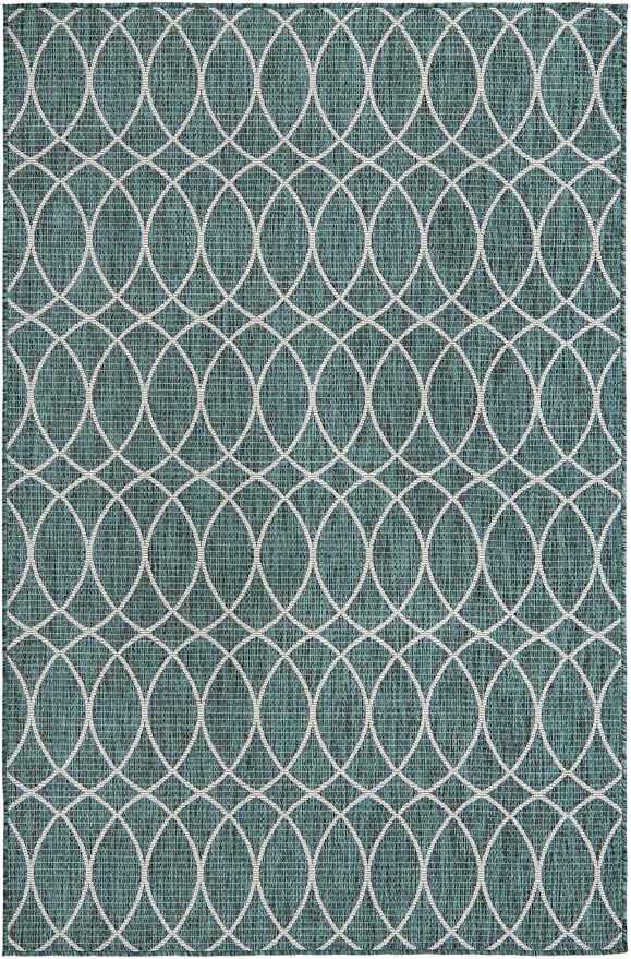 Unique Loom Outdoor Trellis Collection Area Rug - Gitter (5' 3" x 8' Rectangle, Teal/ Ivory)