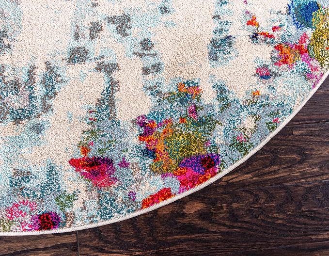 Unique Loom Chromatic Collection Area Rug - Joyous (4' 1" Round Multi/Blue)