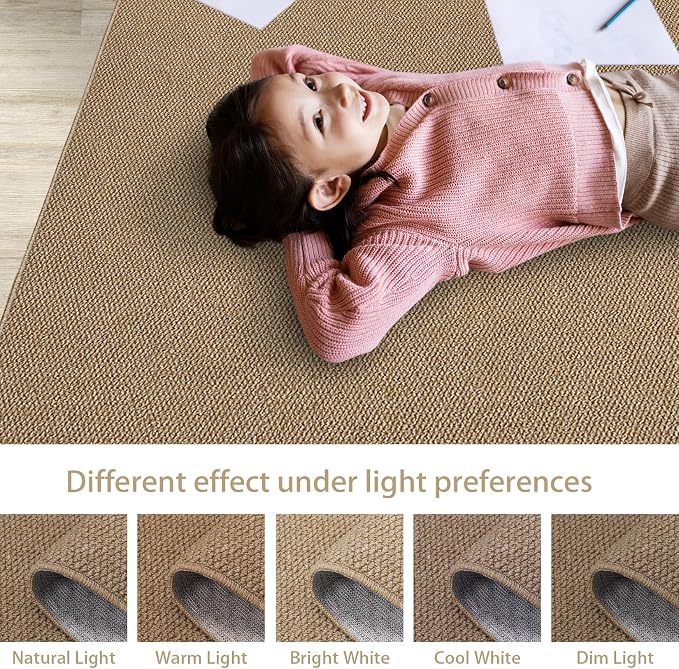 Garvee 9x12 Textured Area Rug for Living Room Washable Area Rugs, Brown | Modern Solid Color Non Slip Non Shedding Stain Resistant Large Neutral Weaving Rug for Dining Room Nursery Bedroom