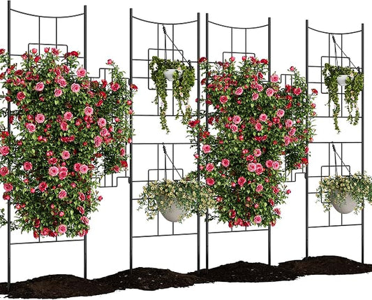 51" X 67" Metal Garden Trellises for Climbing Plants Outdoors, 5.5 FT Black Large Garden Arch Trellises for Roses, Vegetables Vines Flowers Support, Rustproof Privacy Screen Plant Support Frame, 4PCS