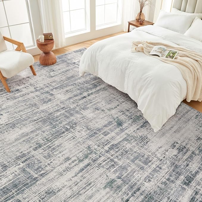UERMEI 5x7 Area Rug for Living Room Washable Abstract Gray Carpet | Low Pile Non-Slip Soft Neutral Modern Kid Pet Friendly Large Rugs For Bedroom Dining Room Nursery Office Indoor Decor