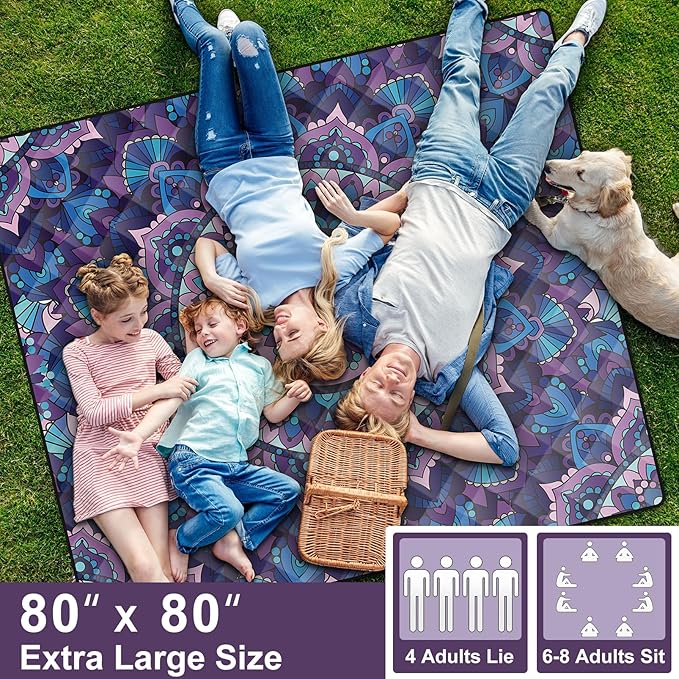 80x80" Extra Large Picnic Blankets Waterproof Sandproof Couple Outdoor Beach Blanket Foldable Grass Park Lawn Concert Mat Summer Camping Essentials Rv Travel Vacation Accessories Festival Gift