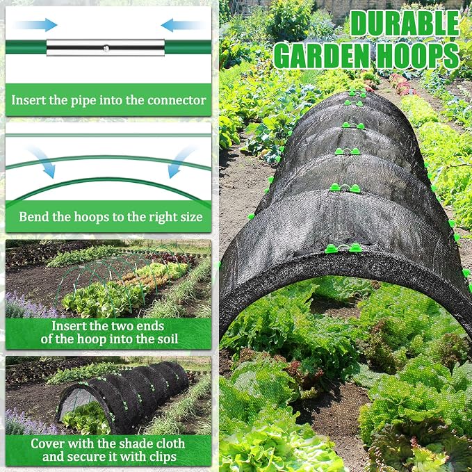 10 X 20FT 75% Garden Shade Cloth with Hoops,Plant Shade Cloth Garden Greenhouse Grow Tunnel for Heat Protection,Raised Bed Row Cover Black Netting Tarp for Outdoor Outside Patio Chicken Coops