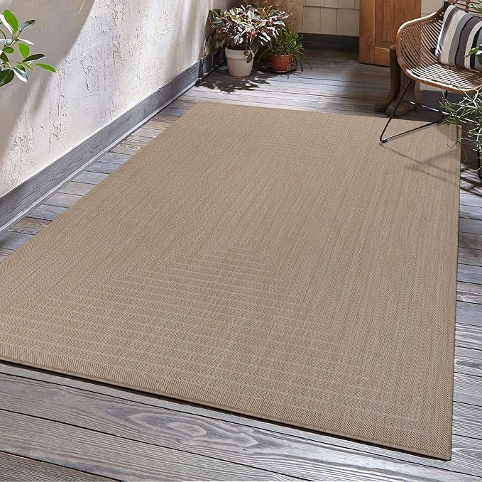 Adiva Rugs Outdoor Indoor Area Rug, Weather Resistant, Easy to Clean, Stain Resistant Floor Mat for Dining Room, Backyard, Deck, Patio (Natural Beige, 10' x 14')