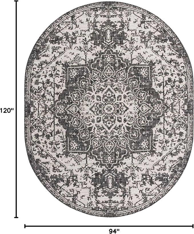 Unique Loom Outdoor Collection Area Rug - Dubai (7' 10" x 10' Oval, Charcoal Gray/ Ivory)