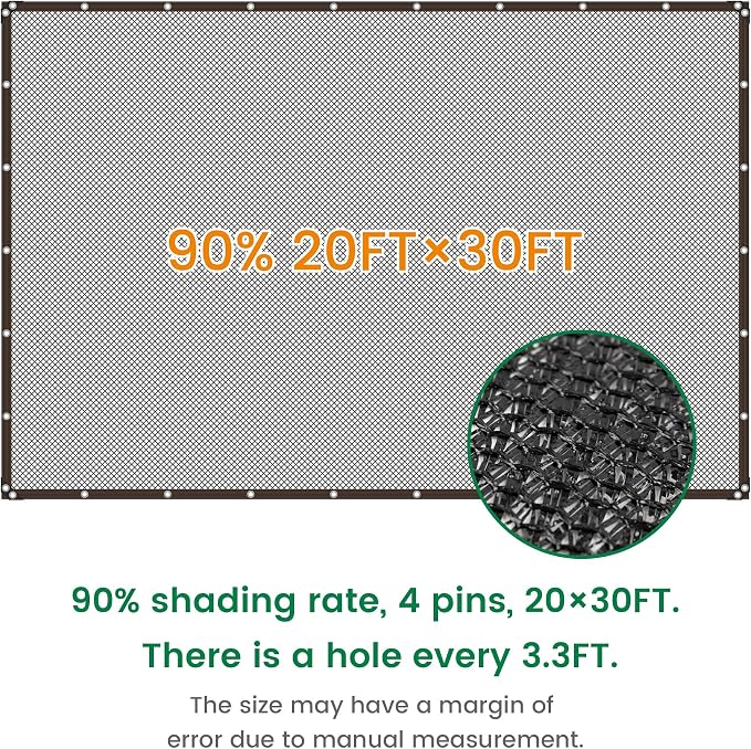 90% 20 X 30 FT Black Shade Cloth, Outdoor Woven Sun Shade with Grommets, Durable Breathable Netting Shading Antifreezing for Patio, Garden, DIY Home, Plants Cover, Greenhouse, Dog Kennel