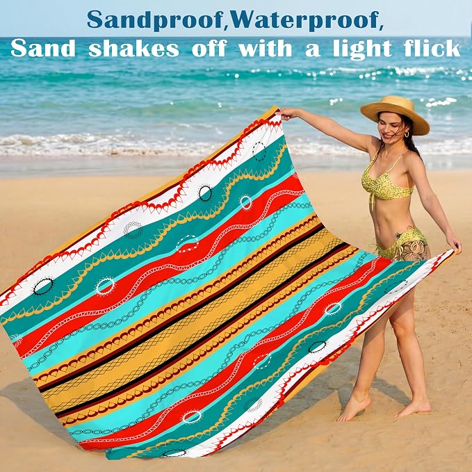 Famstar Beach Blanket Oversized Extra Large 78"X81"/10'X9',Waterproof Sandproof Beach Blanket 2-8 Adults Lightweight Durable for Travel Camping Hiking Picnic