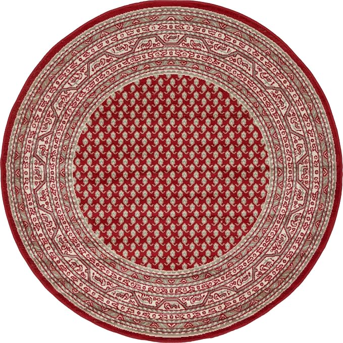 Unique Loom Williamsburg Collection Traditional Border with Dotted Center Area Rug, Round 5' 1" x 5' 1", Red/Beige
