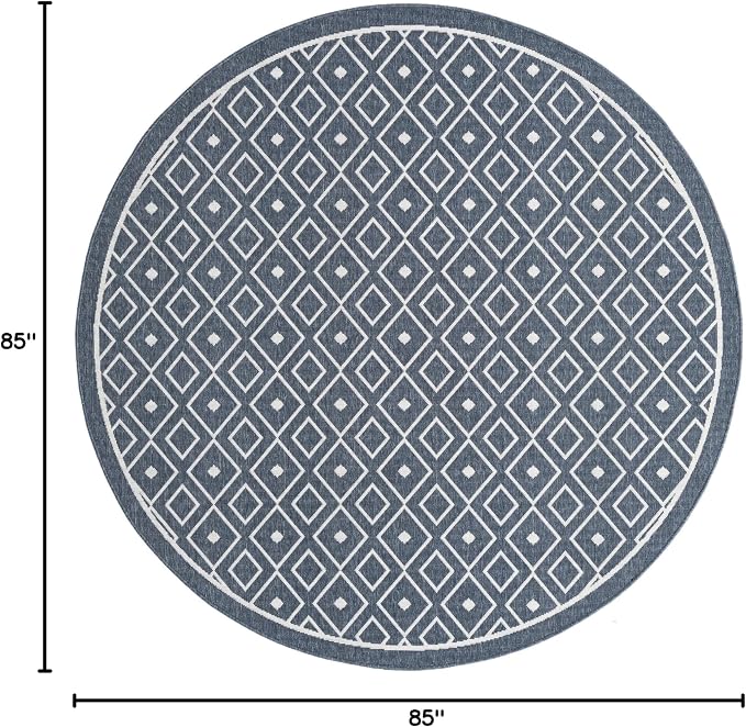 Unique Loom Outdoor Trellis Collection Area Rug - Kafes (7' 1" Round, Navy Blue/ Ivory)