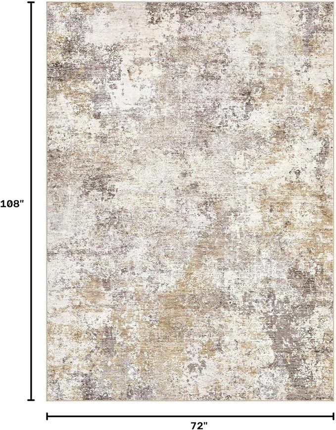 Nakagishi 6X9 Abstract Washable Area Rugs for Living Room-Golden Brown | Modern Non-Slip Silicone Backing Low Pile Soft Carpet for Bedroom Dining Decor for Families with Kids and Pets