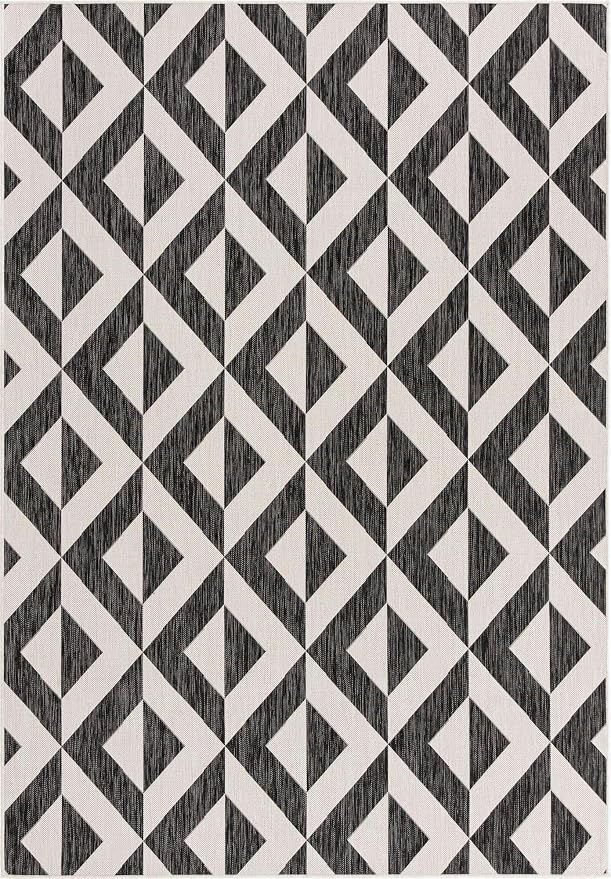 Unique Loom Outdoor Collection Area Rug - Napa (7' 1" x 10' Rectangle, Charcoal Gray/ Ivory)