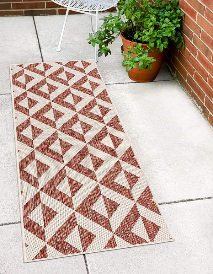Unique Loom Jill Zarin Outdoor Collection Area Rug - Napa (2' x 8' Runner, Rust Red/ Ivory)