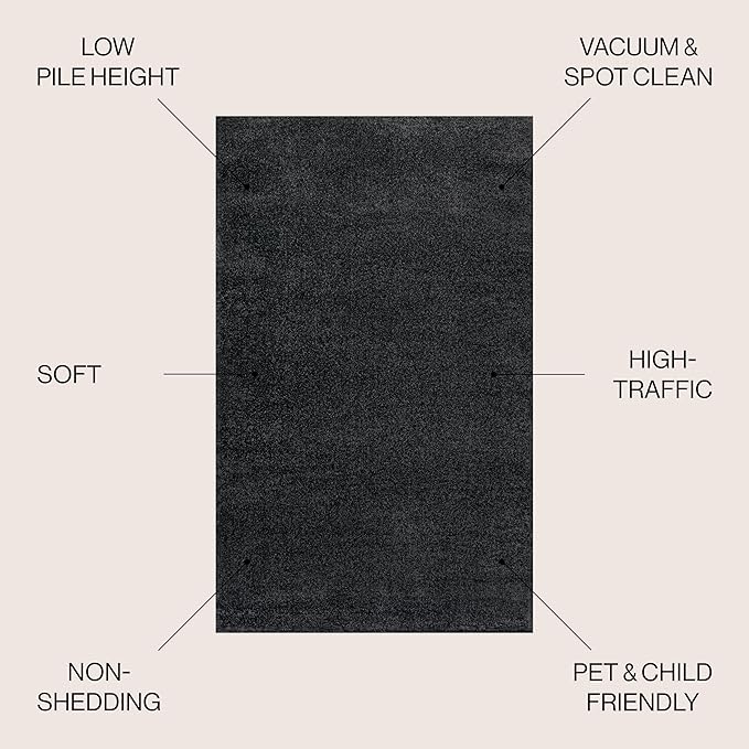 JONATHAN Y Haze Solid Low-Pile Black 6x9 Oval Indoor Area Rug, Coastal,Bohemian,Minimalist,Classic, Easy-Cleaning for Living Room,Bedroom,Kitchen,Pet Friendly,Non-Shedding (SEU100I-6OV)
