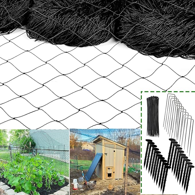 Anti-Bird Netting for Garden Chicken Coops - 1" Mesh Garden Netting Over Garden Hoops, Poultry Roof Netting, 25x50 ft Black Netting for Blueberry Bushes, Fruit Trees, Plants Against Squirrels