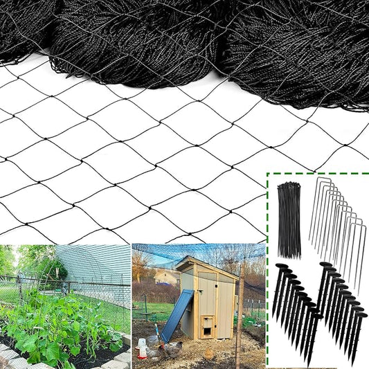 Anti-Bird Netting for Garden Chicken Coops - 1" Mesh Garden Netting Over Garden Hoops, Poultry Roof Netting, 25x50 ft Black Netting for Blueberry Bushes, Fruit Trees, Plants Against Squirrels
