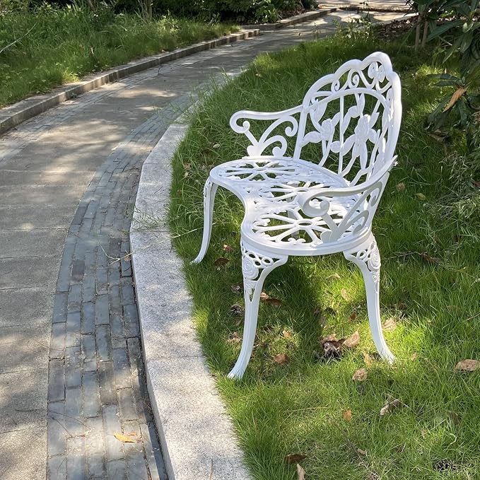 KAILI Garden Bench, Metal Aluminum Rose, Suitable for Garden Porch Park Front Porch Balcony Outdoor (White)