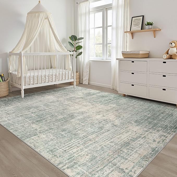 LOONGRUG 10x12 Area Rug Washable Neutral Modern Living Room Rug Sage Green | Large Abstract Soft Stain Resistant Indoor Non-Slip Carpet for Bedroom Nursery Kids Office Playroom Dining Room