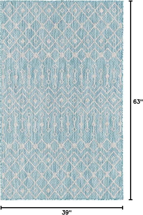 Unique Loom Outdoor Trellis Collection Area Rug - Tribal Trellis (3' 3" x 5' 3" Rectangle, Aqua/ Ivory)