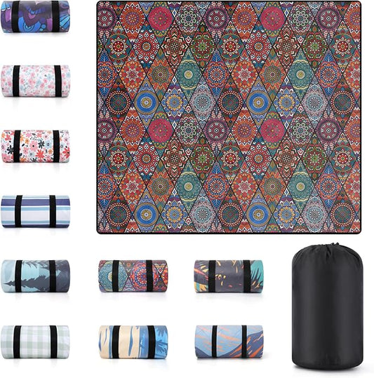 60x80" Picnic Blankets Waterproof Beach Blanket Outdoor Sandproof Foldable Park Lawn Grass Concert Mat Portable Tent Rugs Camper Inside Outside Camping Gifts Accessories Road Trip Necessities