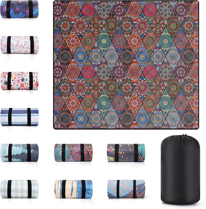 80x80" Picnic Blankets Waterproof Beach Blanket Outdoor Sandproof Foldable Park Lawn Grass Concert Mat Portable Tent Rugs Camper Inside Outside Camping Gifts Accessories Road Trip Necessities