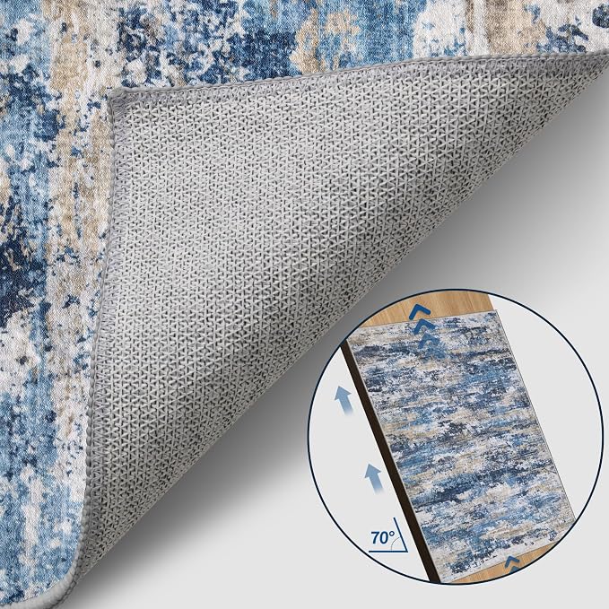 Tangsoo Abstract 2x3 Washable Rugs for Entryway, Small Area Rug Non Slip | Modern Low Pile Soft Throw Rugs, Contemporary Indoor Front Door Mat Rug for Entrance Entry Foyer Kitchen Blue Grey Home Decor