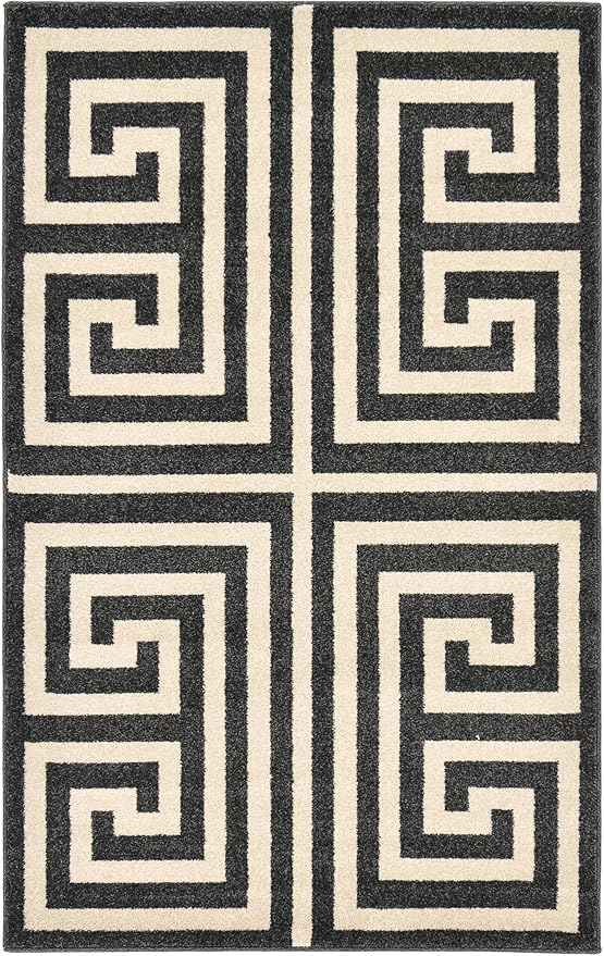 Unique Loom Athens Collection Classic Geometric Modern Border Design Area Rug (3' 3 x 5' 3 Rectangular, Black/ Beige)