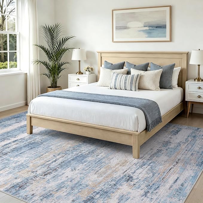 6x9 Washable Area Rug Modern Abstract for Living Room Bedroom Blue | Soft Indoor Carpet,Anti-skid Backing,Water Repellent,Non-shedding, Suitable for bedroom dining farmhouse nursery home office