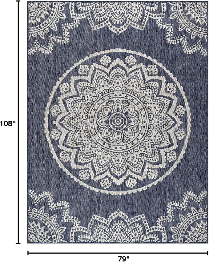 CAMILSON Outdoor Rug 6x9 Modern Area Rugs for Indoor and Outdoor Patios and Porches - Waterproof, Washable, Non-Shedding, Easy-to-Clean Outside Carpet (6 x 9, Medallion - Blue/White)