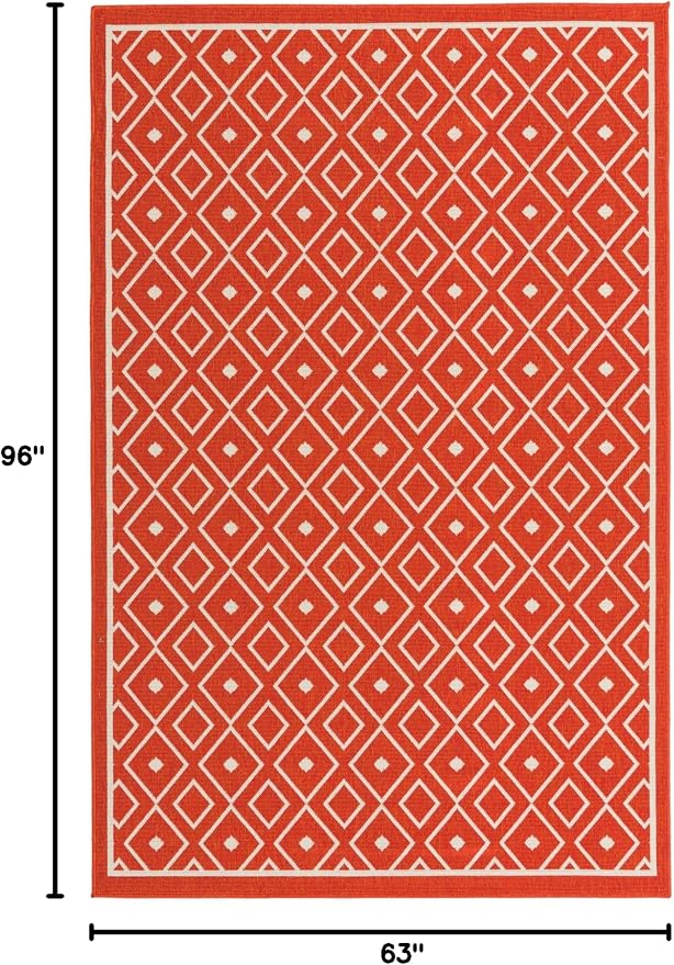 Unique Loom Outdoor Trellis Collection Area Rug - Kafes (5' 3" x 8' Rectangle, Rust Red/ Ivory)