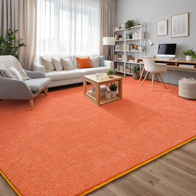 Keeko 6x9 Area Rugs for Living Room,Soft Washable Memory Foam Bedroom Rug | Indoor Throw Rug Low Pile Minimalist Non Slip Carpet for Kids Nursery Classroom Dorm Room Home Decor Orange and White
