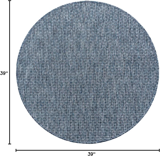 Unique Loom Collection Casual Transitional Solid Heathered Indoor/Outdoor Flatweave Area Rug (3' 3" Round, Blue/Navy Blue)