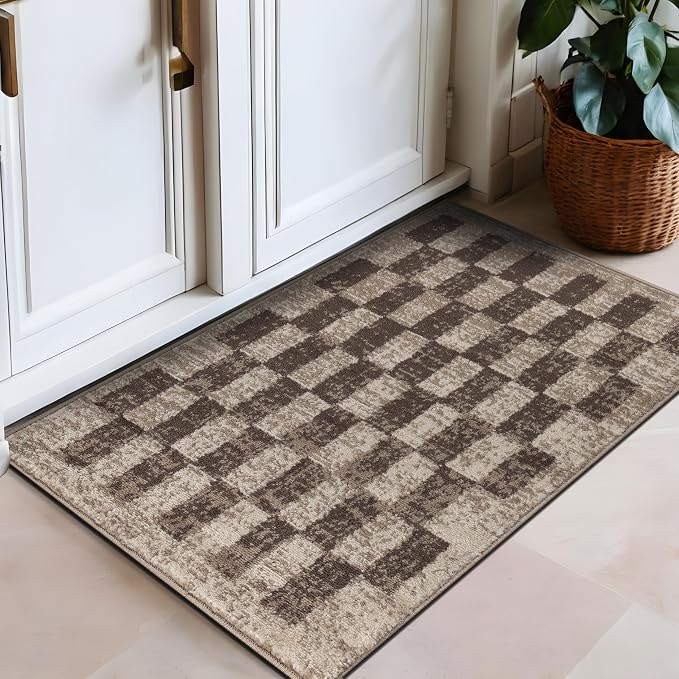 Rugshop Contemporary Checkered Grid Textured Area Rug Soft Beige 2' x 3' | Rectangular, Size 2' x 3', Living Room, Bedroom, Dining Room, Home Office, Kitchen, Entryway, Hallway, Nursery, Kids Room